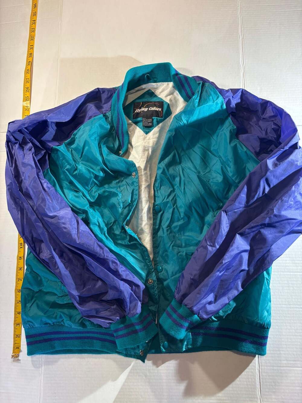 Vintage Flying Colors 90s Colorblock Windbreaker Jacket Teal Purple Large